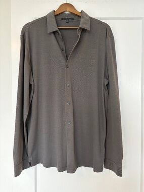 Robert Barakett Button-Up Shirt Size XL Taupe Brown Stretch — Like New